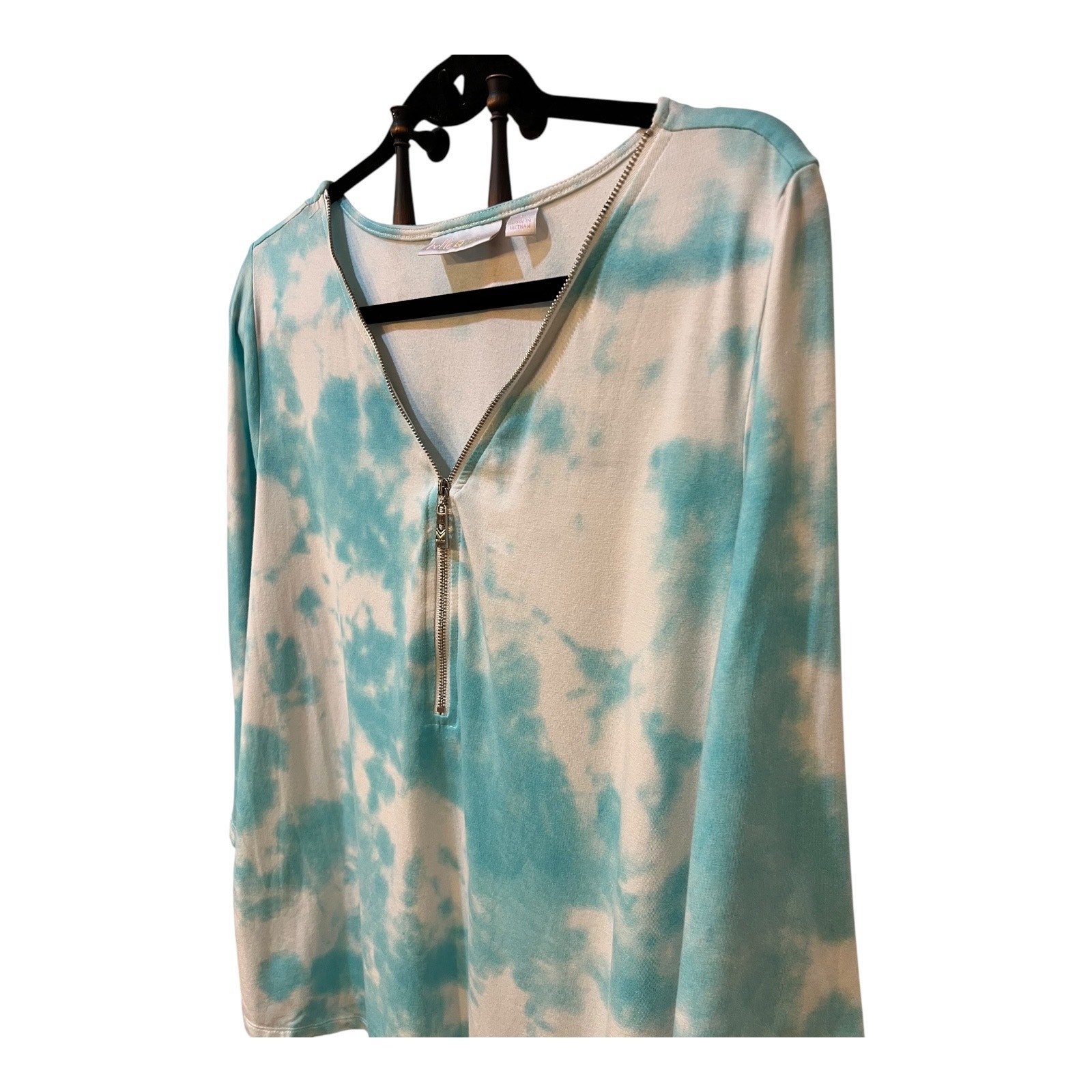 Belle Kim Gravel Tripleluxe Knit Signature Print Top Aqua Tie Dye Large A375863 — image 3 of 8
